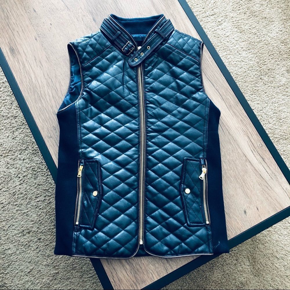 Fate Navy Quilted Leather Vest XS NWT